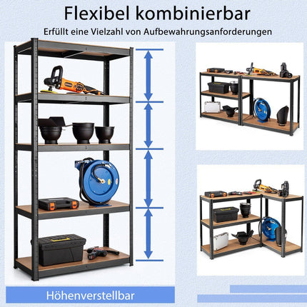 5patrový úložný regál s kovovým rámem, kovový regál, nosnost až 650 kg, 75 x 30 x 150 cm, černá
