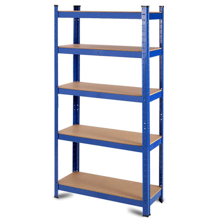 5patrový úložný regál s kovovým rámem, kovový regál, nosnost až 650 kg, 75 x 30 x 150 cm, modrá