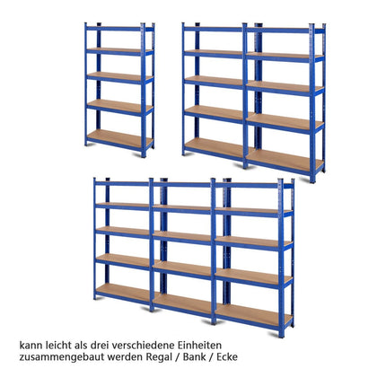 5patrový úložný regál s kovovým rámem, kovový regál, nosnost až 650 kg, 75 x 30 x 150 cm, modrá
