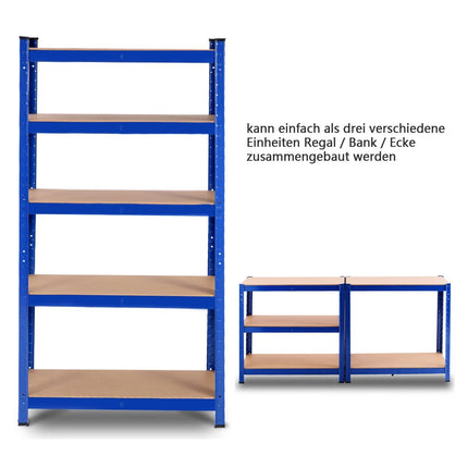 5patrový úložný regál s kovovým rámem, kovový regál, nosnost až 650 kg, 75 x 30 x 150 cm, modrá