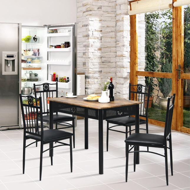 Eettafelset 5-delig Rechthoekige eetgroep met 4 gestoffeerde stoelen Zwart