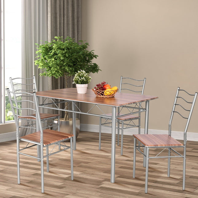 Eettafelset van 5 stuks keukentafel met 4 stoelen eettafel met hoge rugleuning notenhout