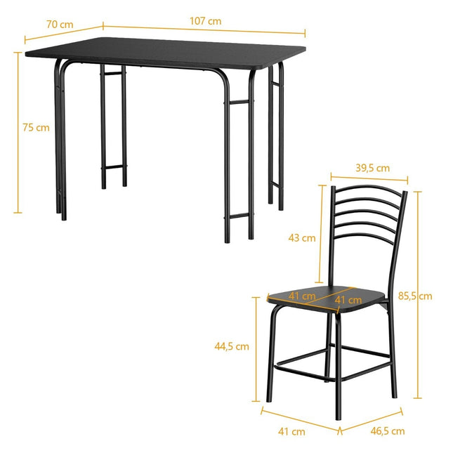 Eettafelset 5-delig rechthoekige keukentafel met 4 stoelen eettafel metalen frame zitgroep eetkamertafel 4 personen ruimtebesparend zwart