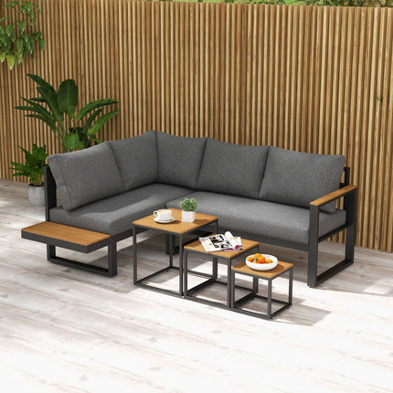 Zahradní lounge sestava 5 dílů šedá s rohovou pohovkou a stolem