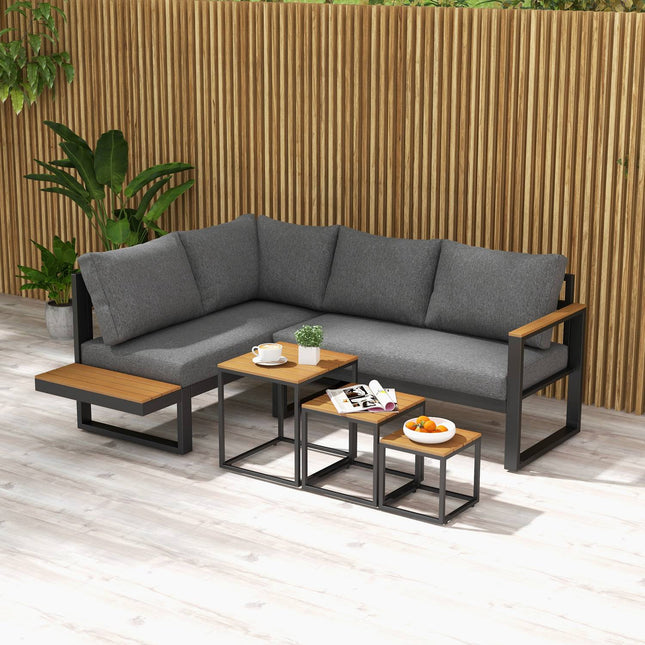 Zahradní lounge sestava 5 dílů šedá s rohovou pohovkou a stolem