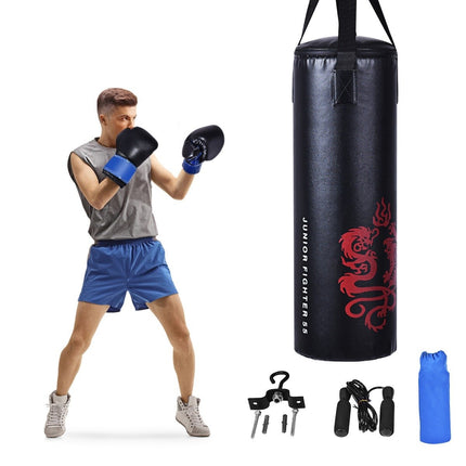 Boxovací sada 5 dílů pro děti s boxovacím pytlem, rukavicemi, švihadlem, taškou, stropním hákem, závěsné boxerské vybavení, černá