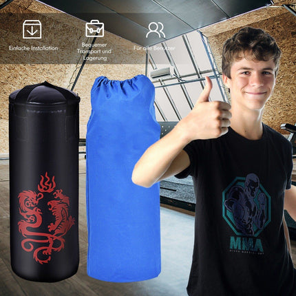 Boxovací sada 5 dílů pro děti s boxovacím pytlem, rukavicemi, švihadlem, taškou, stropním hákem, závěsné boxerské vybavení, černá