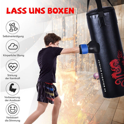 Boxovací sada 5 dílů pro děti s boxovacím pytlem, rukavicemi, švihadlem, taškou, stropním hákem, závěsné boxerské vybavení, černá