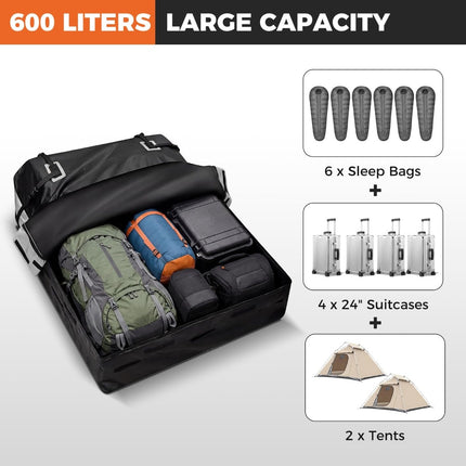 Střešní box 600L, vodotěsné PVC, protiskluzová podložka, zámek