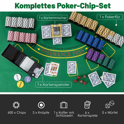 Pokerová sada 600 žetonů v kufříku – hliněné žetony 14g