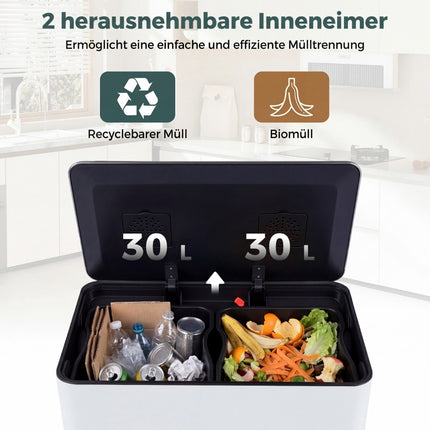 Nerezový kuchyňský odpadkový koš 60L s pedálem a dvěma nádobami