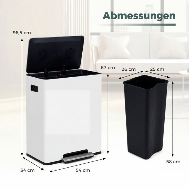 Nerezový kuchyňský odpadkový koš 60L s pedálem a dvěma nádobami