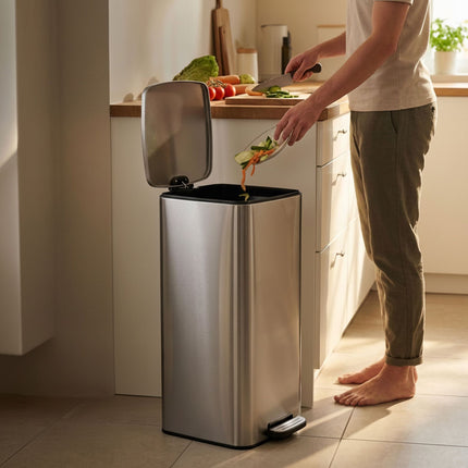 Nerezový pedálový koš 60L – soft-close, stříbrná