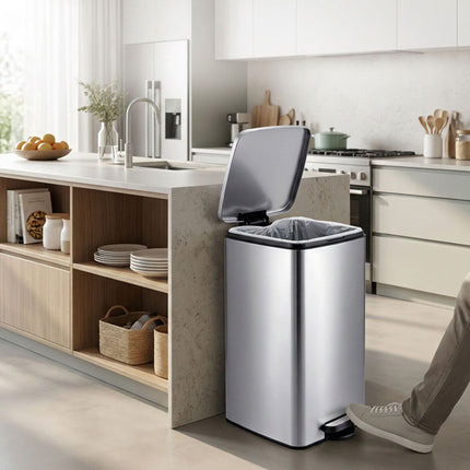 Nerezový pedálový koš 60L – soft-close, stříbrná