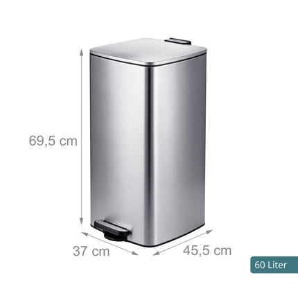 Nerezový pedálový koš 60L – soft-close, stříbrná