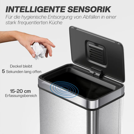 Nerezový senzorový odpadkový koš 60L, automatické víko