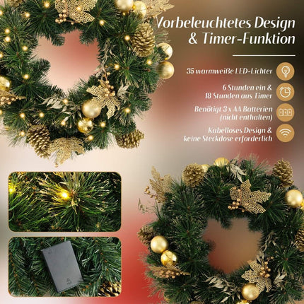 Umělý vánoční věnec 60 cm s 35 LED světly
