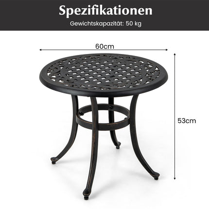Kulatý zahradní stůl 60 cm z litého hliníku s nastavitelnými nohami