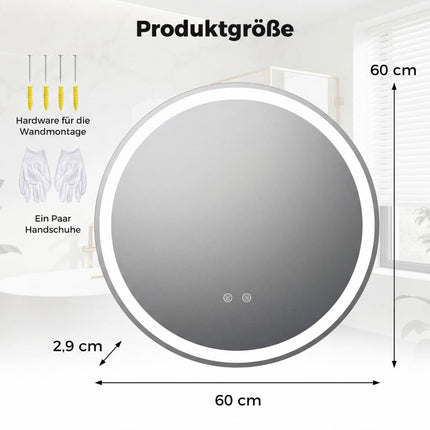 Kulaté koupelnové LED zrcadlo 60 cm s nastavitelným jasem