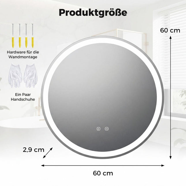 Kulaté koupelnové LED zrcadlo 60 cm s nastavitelným jasem