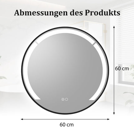Kulaté koupelnové LED zrcadlo 60 cm s funkcí proti zamlžení