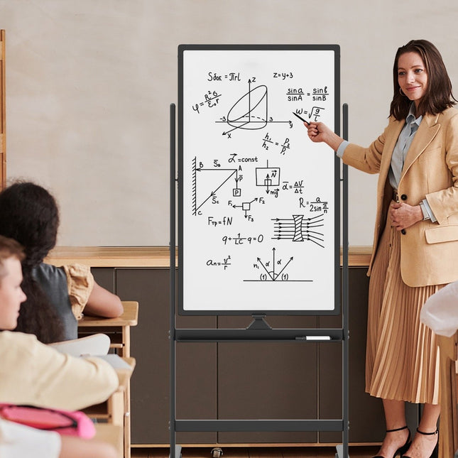 Doppelseitiges magnetisches Whiteboard mit Rädern, Ständer und Stiftablage, 60 x 100 cm, Schwarz
