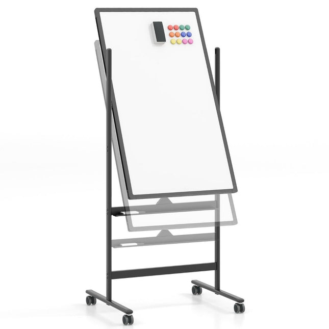 Doppelseitiges magnetisches Whiteboard mit Rädern, Ständer und Stiftablage, 60 x 100 cm, Schwarz