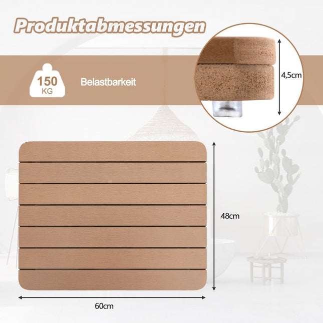 60 x 48 cm toilet mat made of hips wood design, bath mat, load-bearing up to 150 kg, bathroom mat, brown, corrosion-resistant, rust-proof, durable