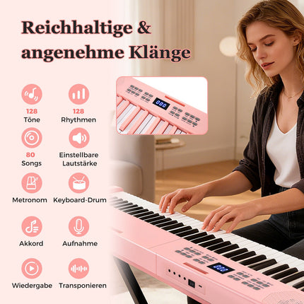 Skládací elektronické klávesy s 61 klávesami a MIDI, růžová