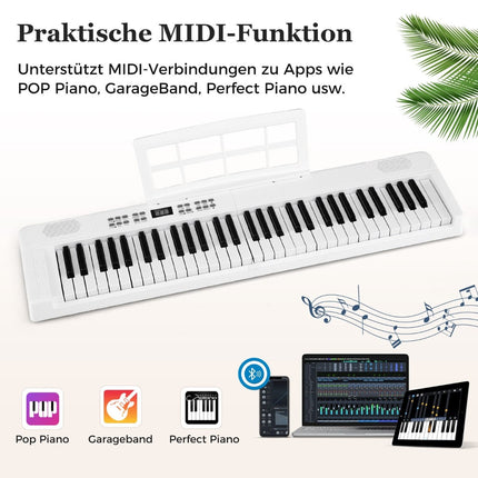 Opvouwbaar elektronisch keyboard met 61 toetsen, MIDI en split-functionaliteit.