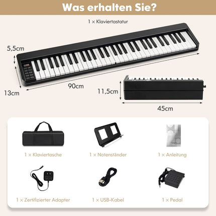 Skládací digitální piano s 61 klávesami, Bluetooth a příslušenstvím