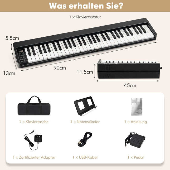 Skládací digitální piano s 61 klávesami, Bluetooth a příslušenstvím