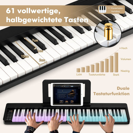 Skládací digitální piano s 61 klávesami, Bluetooth a příslušenstvím