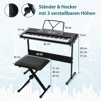 Tragbares 61-Tasten-Keyboard-Set mit Ständer und Mikrofon