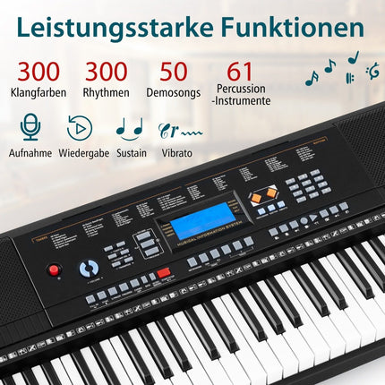 Tragbares 61-Tasten-Keyboard-Set mit Ständer und Mikrofon