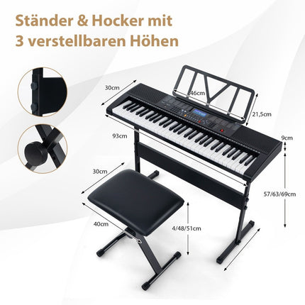 61-Tasten tragbares elektronisches Keyboard mit Ständer & Hocker