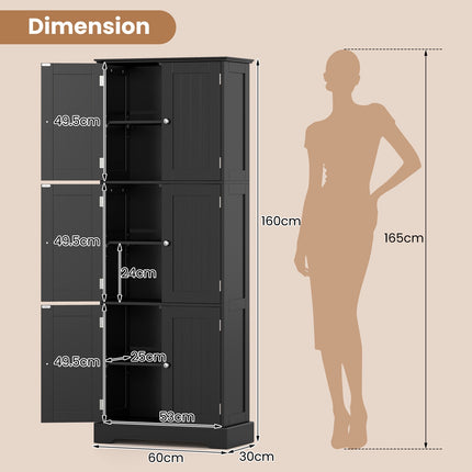 63" Tall Bathroom Storage Cabinet, Black, Adjustable Shelves