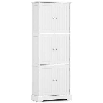 63" Tall Bathroom Storage Cabinet, White, 6 Doors
