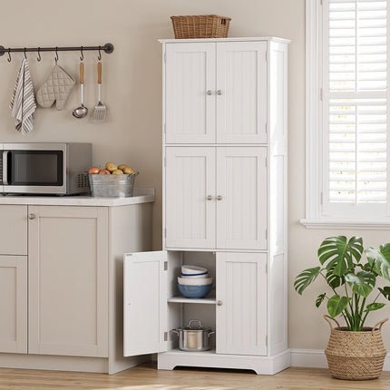63" Tall Bathroom Storage Cabinet, White, 6 Doors
