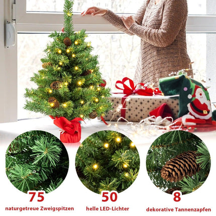 LED mini vánoční stromek 64 cm – 50 světel, šišky