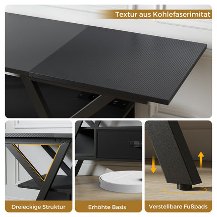 TV stolek 65 palců s LED osvětlením a zásuvkami