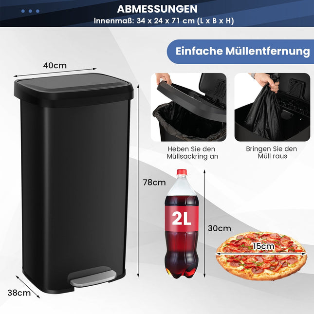 Černý kuchyňský odpadkový koš 68L se soft-close víkem