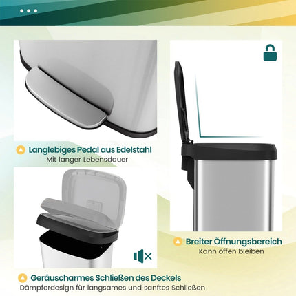 68L Küchen-Mülleimer mit sanft schließendem Deckel und Desodorierungsfach, Abfalleimer, Silber