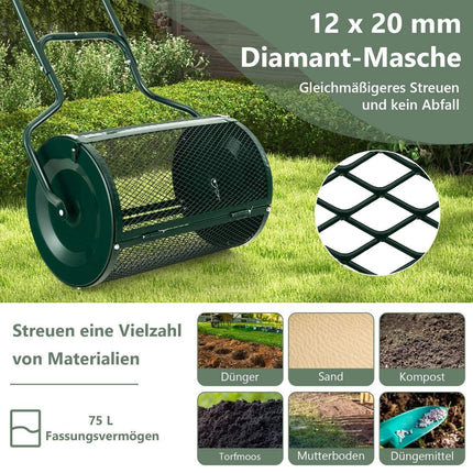 68cm Wide Compost Spreader with Improved Side Bars & U-Shaped Handle Green