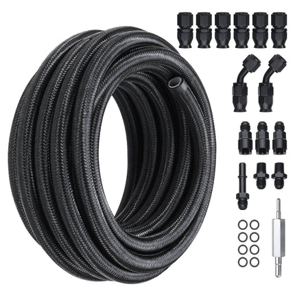6AN Fuel Line Kit – 25 ft PTFE Braided Hose, 15 Fittings