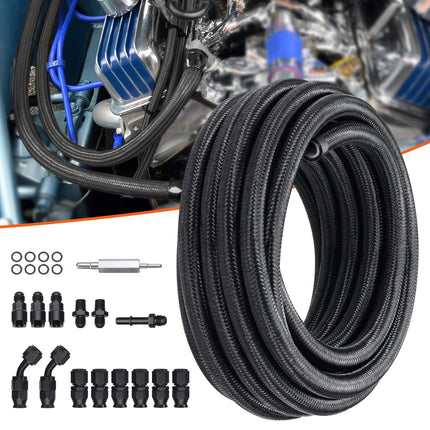 6AN Fuel Line Kit – 25 ft PTFE Braided Hose, 15 Fittings