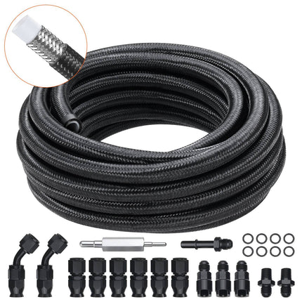 6AN Fuel Line Kit – 25 ft PTFE Braided Hose, 15 Fittings