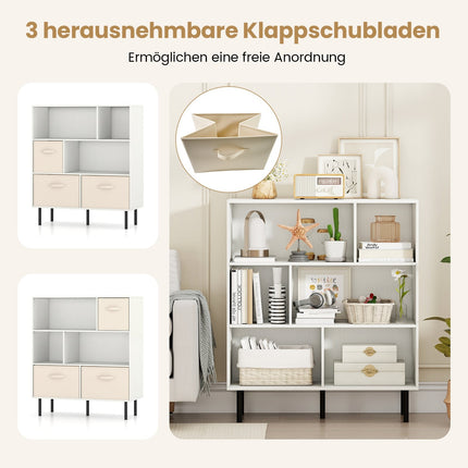 Regál se 6 přihrádkami a 3 vyjímatelnými látkovými boxy, bílá