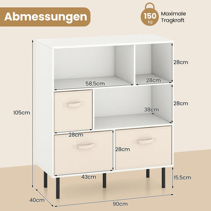 Regál se 6 přihrádkami a 3 vyjímatelnými látkovými boxy, bílá