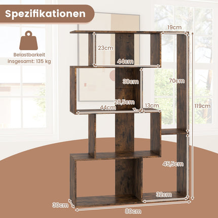 Regál se 6 přihrádkami, pojistka proti převrácení, moderní design